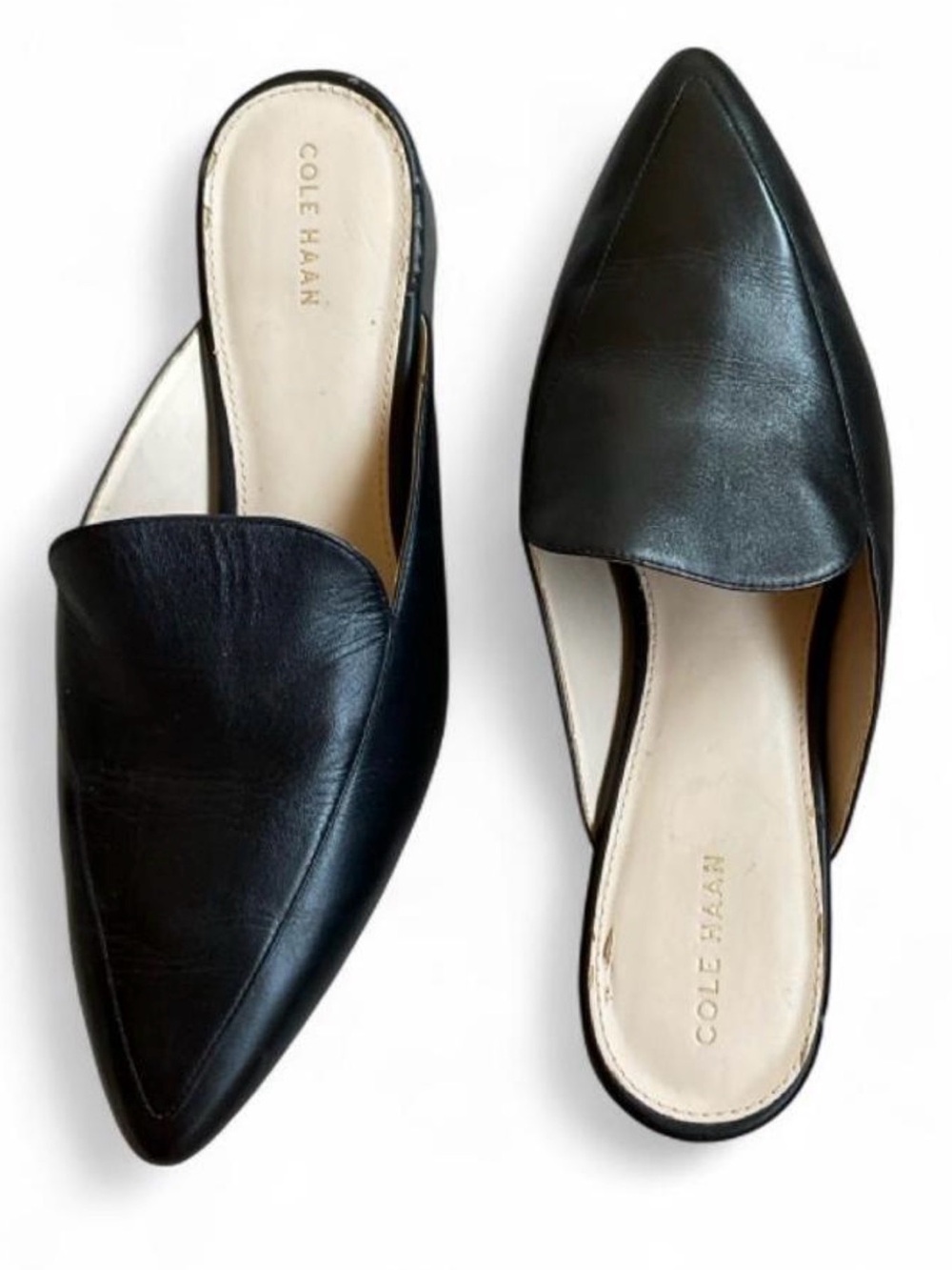 Cole Haan Leather Piper Mules | Black Pointed-Toe Slides
